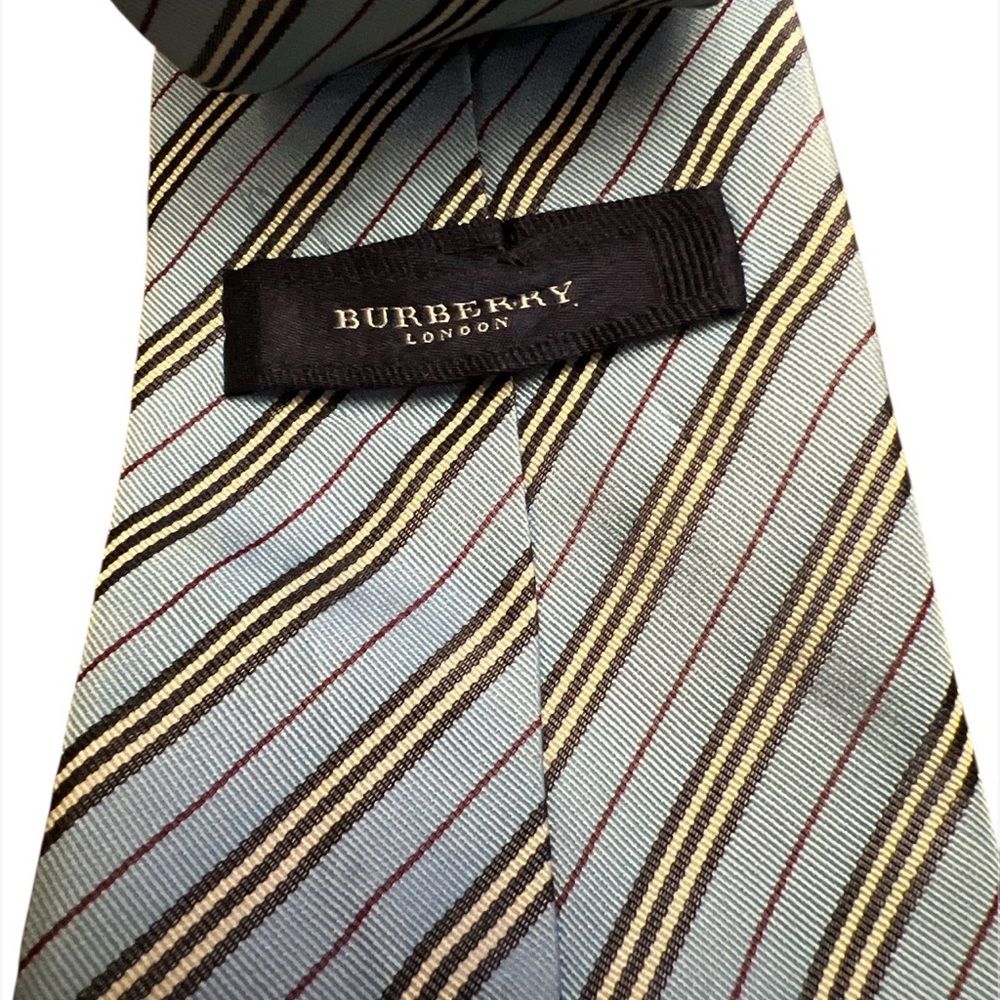 BURBERRY LONDON Made in England Striped Silk Power Tie Blue White +read - Picture 4 of 11